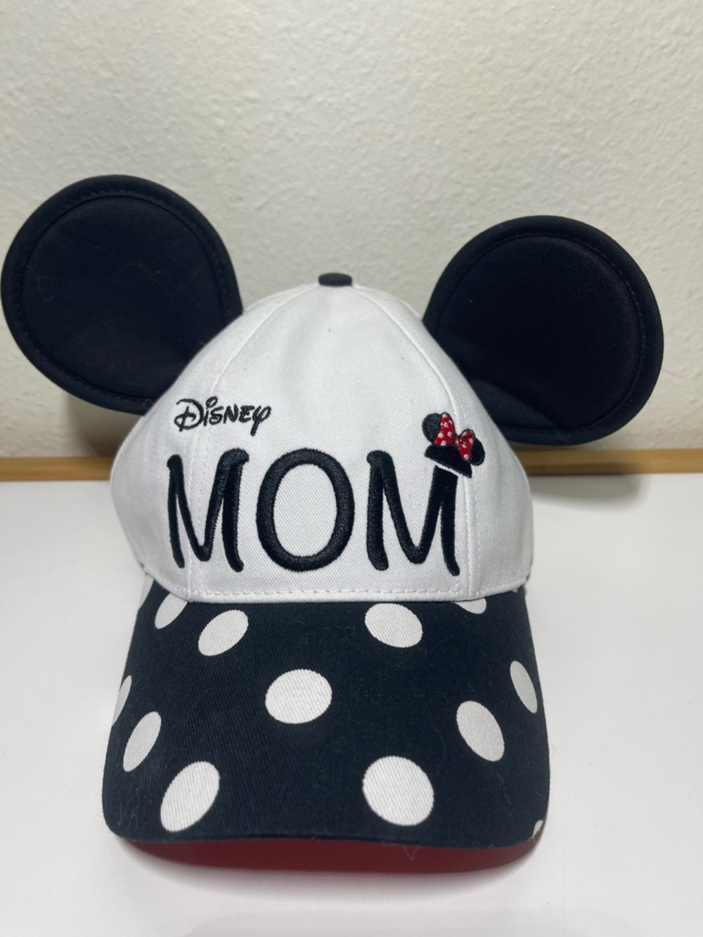 Disney White & Black Minnie Ears Cap with Red Snapback